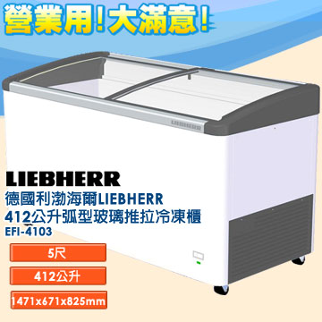 德國利渤海爾LIEBHERR 412公升弧型玻璃推拉冷凍櫃 EFI-4103