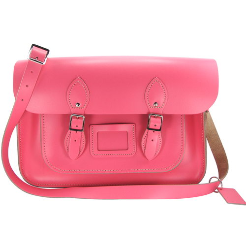 【The Leather Satchel Co.】14吋 英國手工牛皮劍橋包 肩背 側背手拿包 精湛工藝 新磁釦設計(寶貝粉)