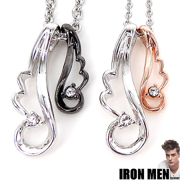 【Iron Men】比利時天使之吻˙雙羽翼珠寶白鋼對鍊(銀黑/玫瑰金)