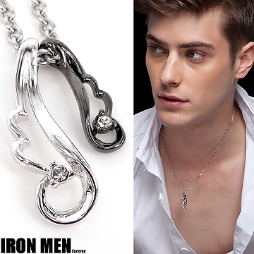 【Iron Men】比利時天使之吻˙雙羽翼珠寶白鋼項鍊(銀黑)