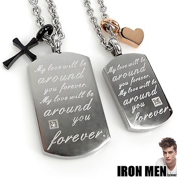 【Iron Men】真愛許諾˙典藏十字架甜心白鋼對鍊(銀黑/玫瑰金)