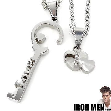 【Iron Men】英倫心戀Love˙鎖鑰珠寶白鋼對鍊(銀/銀)