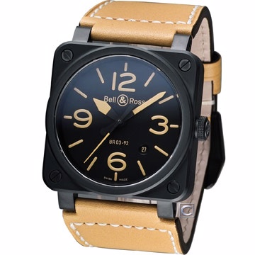Bell & Ross Aviation 軍事飛行陶瓷機械腕錶-黑x卡其/42mm BR0392-HERI-CE/SWA