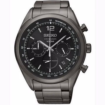 SEIKO 黑色旋風三眼計時男性手錶(SSB093P1)-黑面X黑色/45mm