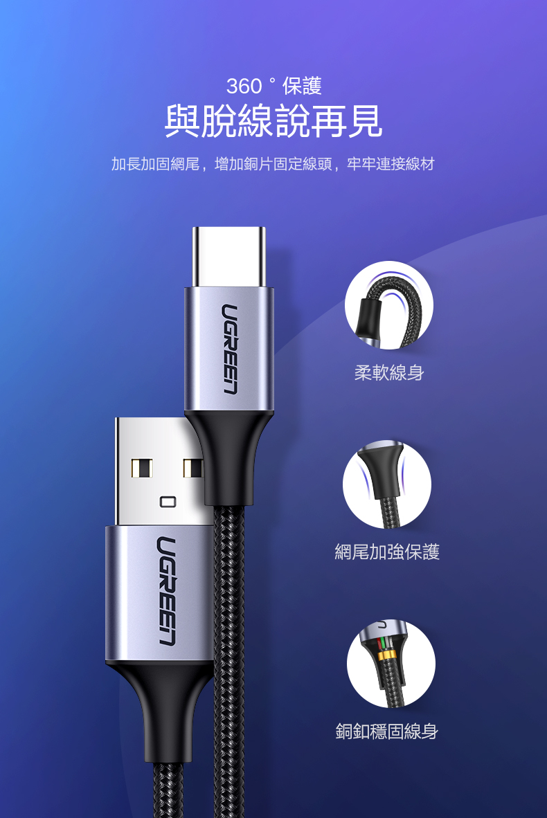 Jual UGREEN Green Link USB Type C Fast Charging Cable Black Metal jual-ugreen-green-link-usb-type-c-fast-charging-cable-black-metal