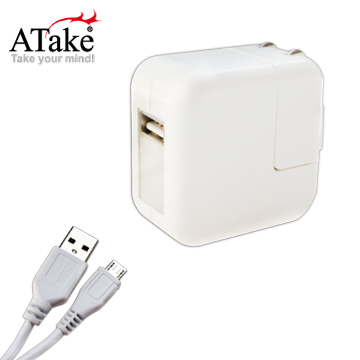 ATake - AC轉USB電源轉接頭2A+Micro線 (白色) SAC-USB2A01KIT-WH