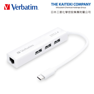【Verbatim】VH1 Type-C TO USB 三孔集線器+網路孔(速達)
