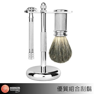 德國Merkur 23C 長柄安全刮鬍刀+純獾毛金屬刮鬍刷組