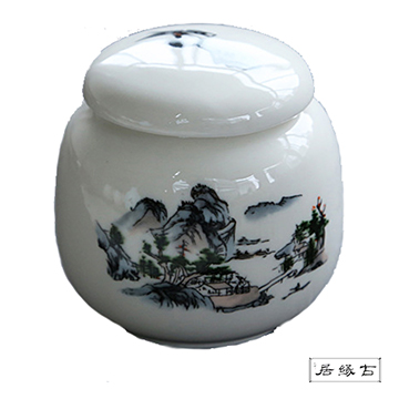【古緣居】陶瓷密封一兩小茶罐(千山萬水)