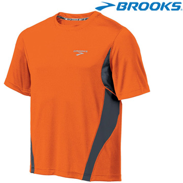 【BROOKS】男夜光運動短袖圓領T恤 - 夜光橘