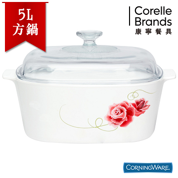 【美國康寧CorningWare】匈牙利玫瑰方形康寧鍋5L-A5RST