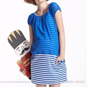 【ohoh-mini】孕婦裝 浪漫雪紡假兩件條紋孕婦洋裝