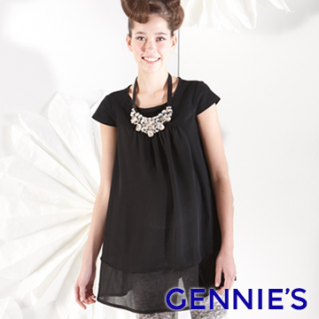 Gennie’s奇妮 簡雅時尚雪紡拼接春夏孕婦上衣-黃(G3164)