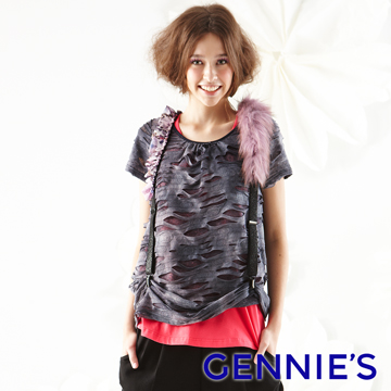 Gennie’s奇妮 破壞感時尚設計春夏孕婦上衣-紫(G3148)