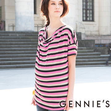 Gennie’s奇妮 春漾粉嫩條紋春夏孕婦上衣-粉(C3110)