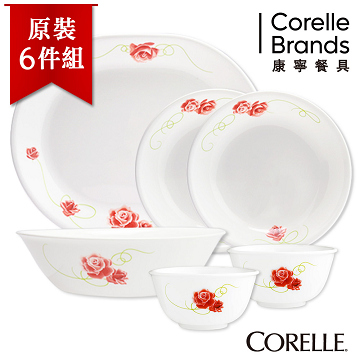 【美國康寧 CORELLE】匈牙利玫瑰原裝6件式餐具組-A款