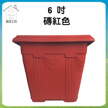 【蔬菜工坊】中興6吋正四方盆磚紅色
