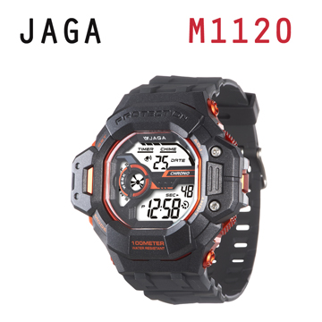 JAGA 捷卡 M1120-AI 超越時空 多功能電子錶-黑橙