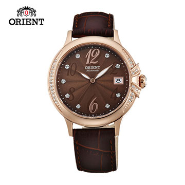 ORIENT 東方錶 ELEGANT系列 璀璨之星機械腕錶 皮帶款 FAC07001T 咖啡色x玫瑰金 - 38mm