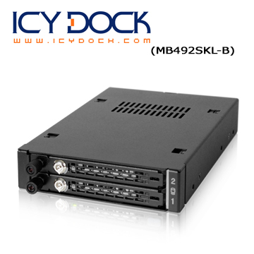 ICY DOCK 工業級全金屬 2 x 2.5" SATA/SAS HDD & SSD 硬碟抽取盒 (MB492SKL-B)