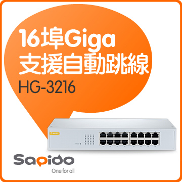 《SAPIDO 傻多》HG-3216 16埠 Gigabit 節能乙太網路交換器~全新品,限量特惠價