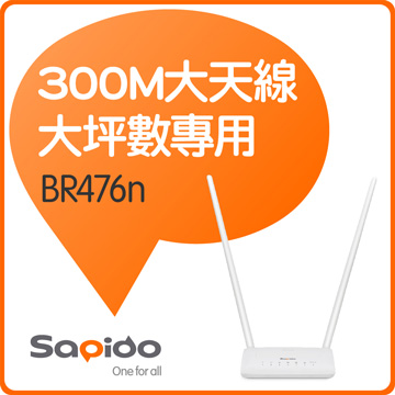 SAPIDO BR476n 300M超智慧機座音響無線分享器9dBi超天線、可換式座充