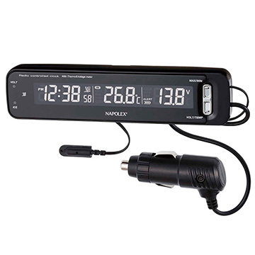 日本NAPOLEX 車用電波時鐘+溫度計+電壓表 Fizz-1025