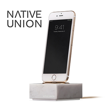 【Native Union】iPhone 手工大理石座(白): 附Lightning充電線/1.2M(卡其)