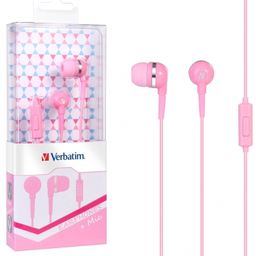 Verbatim 1.2米 粉紅色 入耳式立體音質耳機麥克風