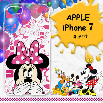 迪士尼授權正版 iPhone 7 4.7吋 i7 大頭背景系列透明軟式手機殼(摀嘴米妮)