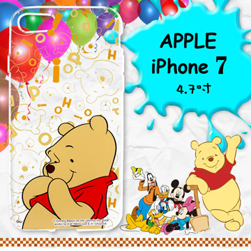 迪士尼授權正版 iPhone 7 4.7吋 i7 大頭背景系列透明軟式手機殼(摀嘴維尼)