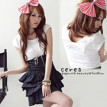 ☆CERES☆甜蜜公主‧俏皮蝴蝶結圓領 T‧浪漫白