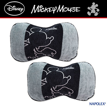 【WDC-45】日本 NAPOLEX Disney 米奇 頸靠墊 頭枕(灰黑色) - 2入【DouMyGo汽車百貨】