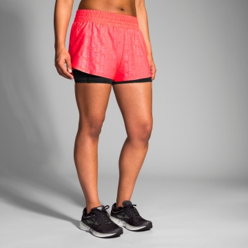 BROOKS 女 Circuit 環行二合一運動短褲 3吋 競速粉紅(221257651)