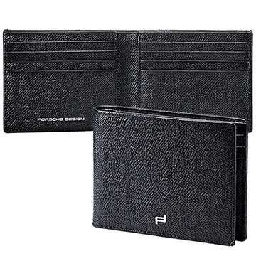 【PORSCHE DESIGN 保時捷】P3300 French Classic 3.0 Cardholder H8 blk小牛皮防刮壓紋 / 8卡短夾皮夾