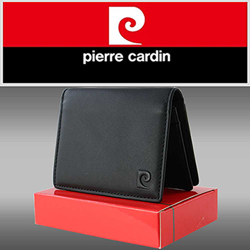 pierre cardin皮爾卡登-時尚素面極簡風真皮名片夾黑色-p14011