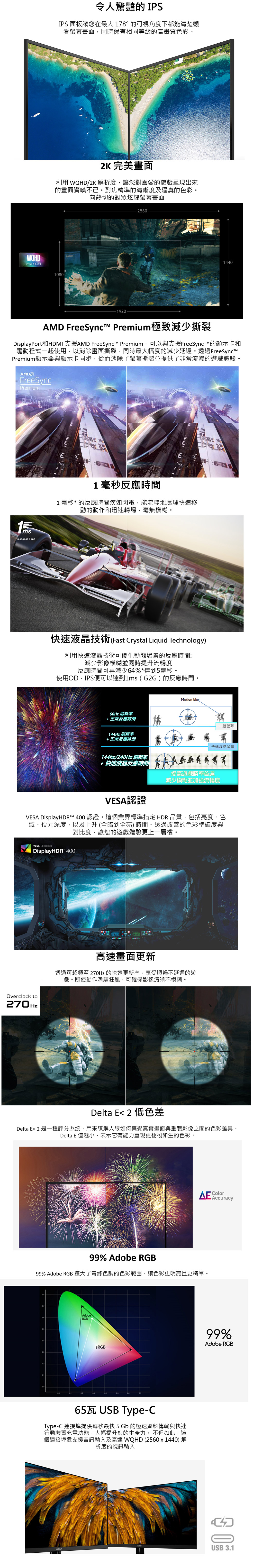 acer XV272U X HDR400電競螢幕(27吋/2K/270hz/1ms/IPS) - PChome 24h購物