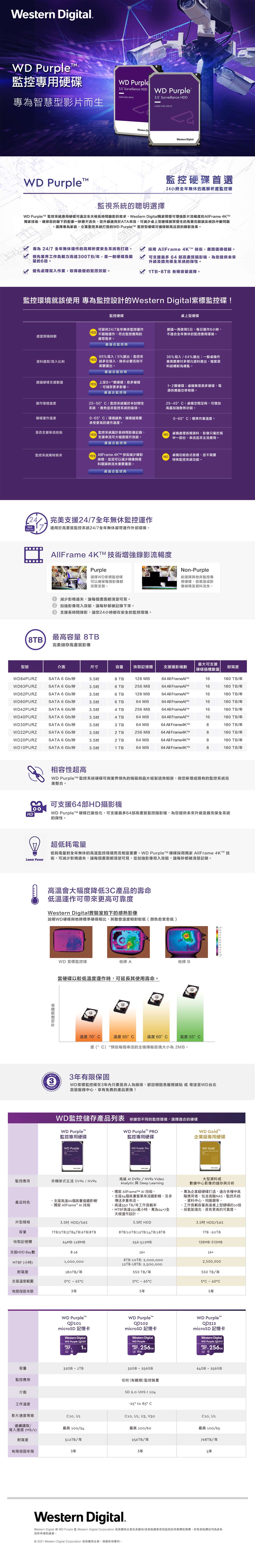 麒麟商城-【免運】WD 紫標8TB 3.5吋監控專用SATA硬碟(WD84PURZ)/3年保