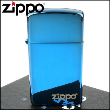 【ZIPPO】美系~LOGO字樣打火機~超質感Sapphire藍寶色鏡面(窄版)