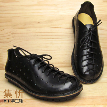 《手工 ㊣ 縫製》 型男 //必備【集忻‧MIT台灣手工鞋】 洞洞鞋 蟑螂鞋 休閒鞋 紳士皮鞋『黑色』TS103