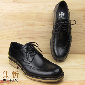 輕熟男【集忻‧MIT台灣手工鞋】紳士品味 紳士皮鞋 舒適休閒鞋 牛津鞋 氣墊鞋‧木跟鞋 綁帶款『黑色』TF-6001