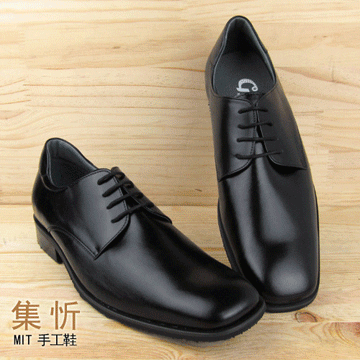 手工‧真皮【集忻‧MIT台灣手工鞋】紳士品味 極簡方頭鞋 紳士鞋 皮鞋‧綁帶款『黑色』THO-7006