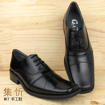 手工‧真皮【集忻‧MIT台灣手工鞋】紳士品味 方頭壓紋經典款 紳士鞋 皮鞋‧綁帶款『霧黑色』THO-7013