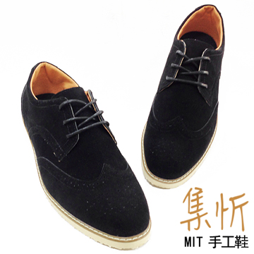 百搭素面【集忻t.star‧MIT台灣手工鞋】 磨毛麂皮 德比鞋『黑色』A686