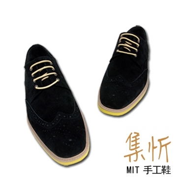 質感麂皮【集忻t.star台灣手工鞋】短毛麂皮 雕花 德比鞋 休閒鞋 綁帶款『麂皮黑色』TF-6032