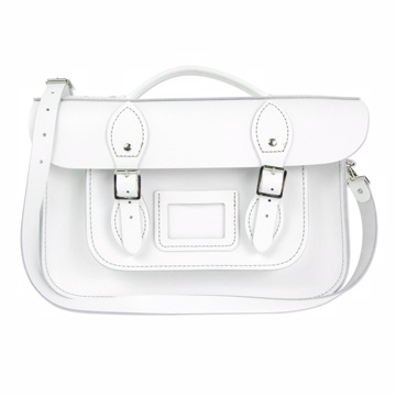 【The Leather Satchel Co.】12.5吋 英國手工牛皮劍橋包 手提包 肩背 側背包 新款磁釦設計(冬雪白)