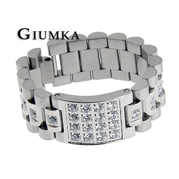 【GIUMKA】類勞力士錶帶鋼戒指 316L鋼方格滿鑽 MR174
