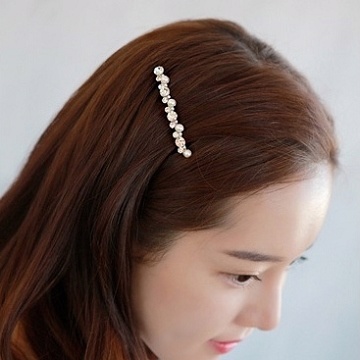 Charme 韓國新品 優雅仿珠水晶鑽玫瑰金髮夾
