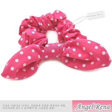 【Angel Rena】首爾時尚夯˙兔耳朵髮束-櫻桃粉圓點白