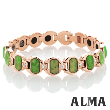【ALMA】典雅出眾.翡翠玉玫瑰金白鋼手鍊